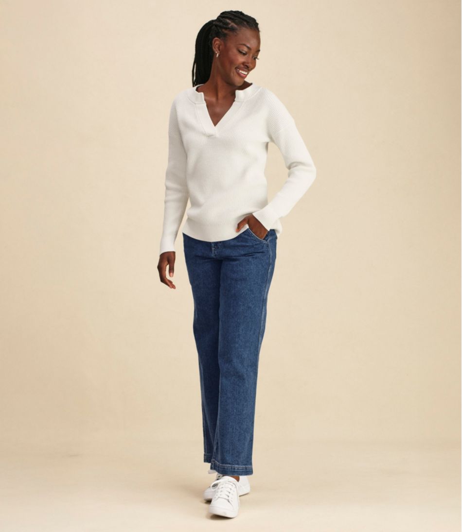 Women's Sunwashed Waffle Sweater, Splitneck | L.L.Bean Everyday