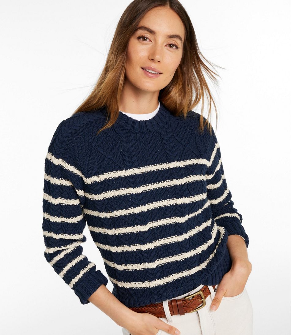 Women's Signature Cotton Fisherman Sweater, Crewneck Stripe | L.L.Bean Value