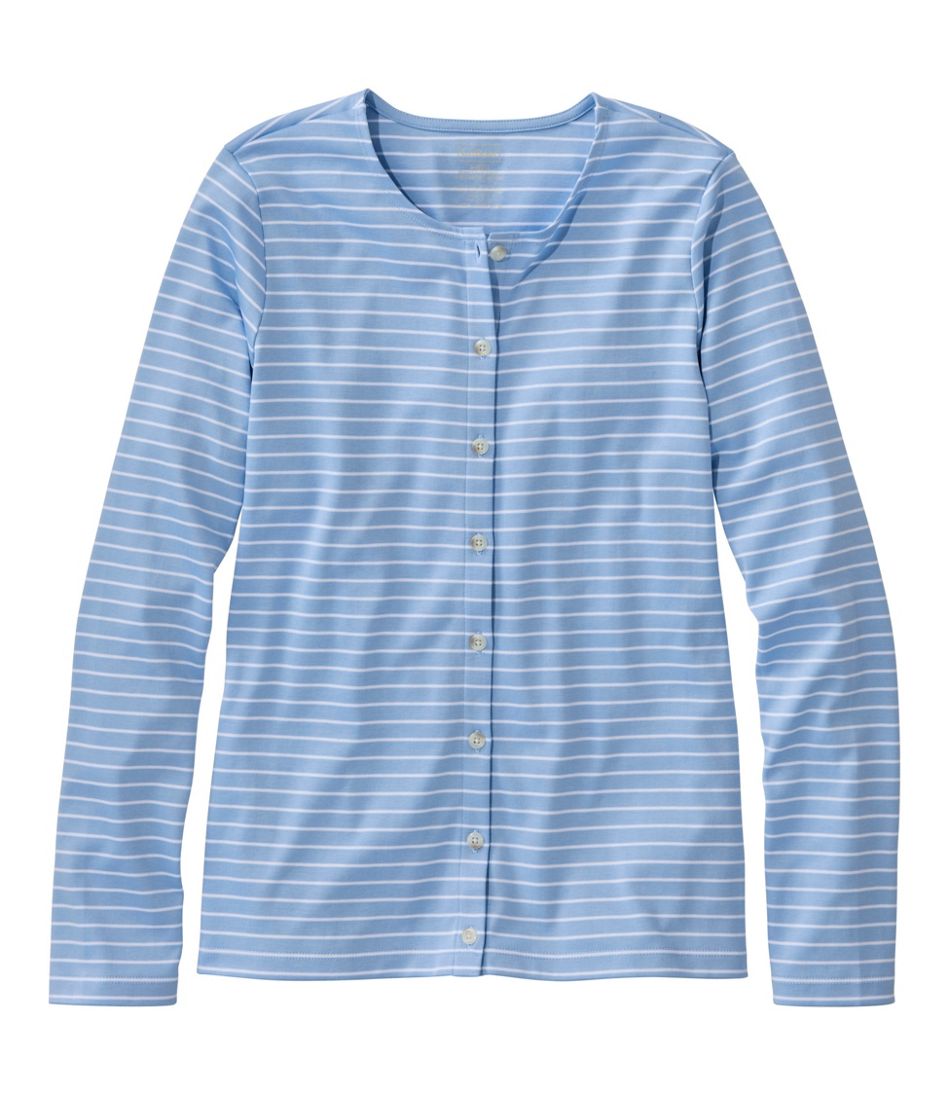 Women's Pima Cotton Tee, Long-Sleeve Crewneck Cardigan Stripe | L.L.Bean Classic