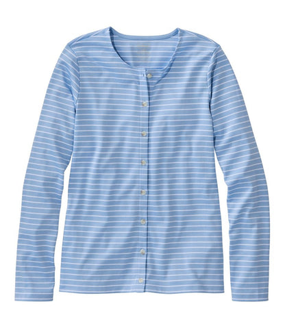 Women's Pima Cotton Tee, Long-Sleeve Crewneck Cardigan Stripe | L.L.Bean Classic