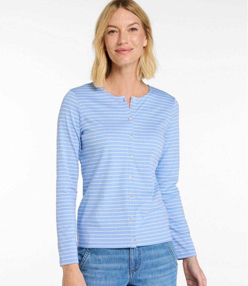 Women's Pima Cotton Tee, Long-Sleeve Crewneck Cardigan Stripe | L.L.Bean Classic