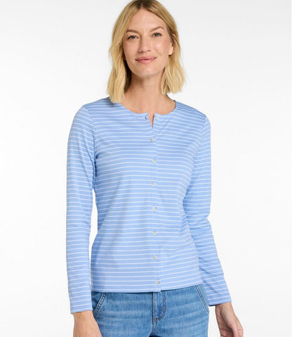 Women's Pima Cotton Tee, Long-Sleeve Crewneck Cardigan Stripe | L.L.Bean Classic