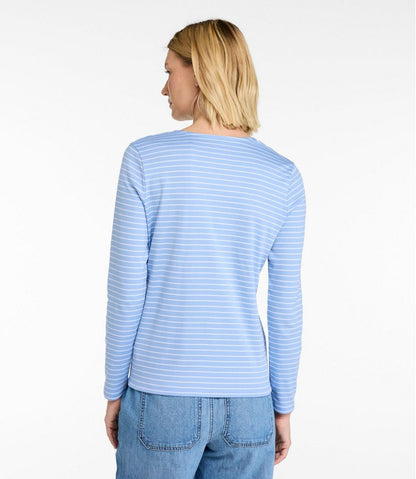 Women's Pima Cotton Tee, Long-Sleeve Crewneck Cardigan Stripe | L.L.Bean Classic