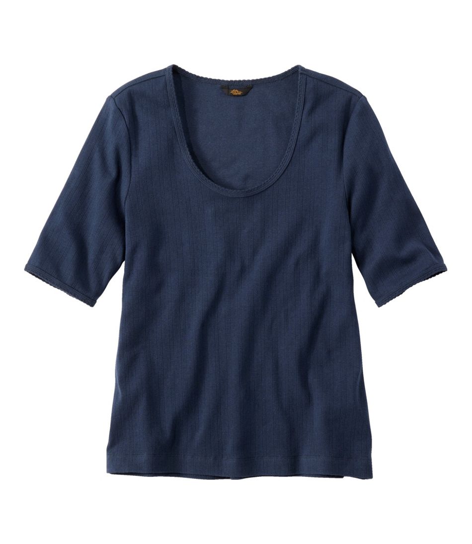 Women's Signature Premium Essential Pointelle Tee, Elbow-Sleeve Scoopneck | L.L.Bean Trending