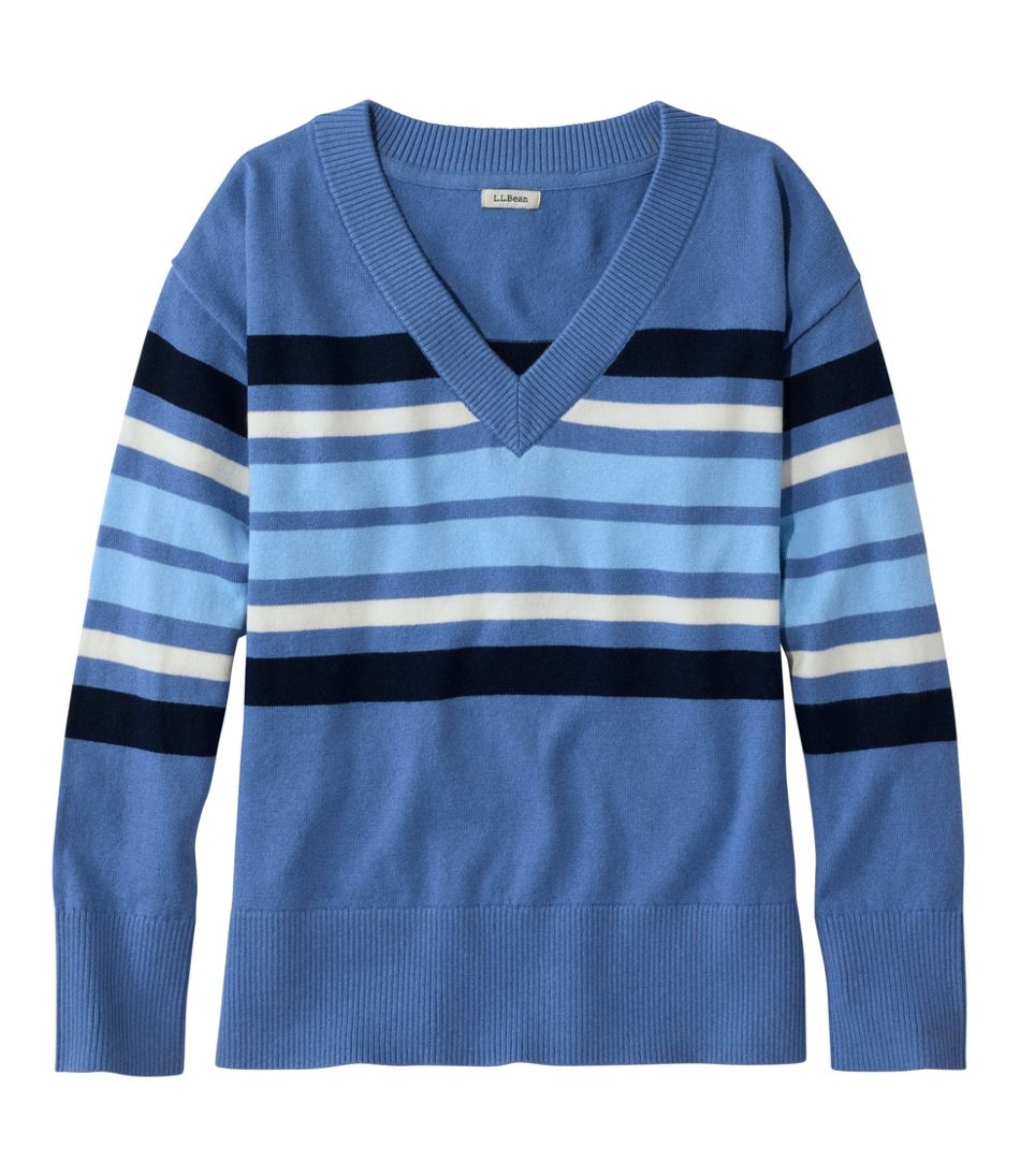 Women's Cotton/Cashmere Sweater, V-Neck Stripe | L.L.Bean Featured