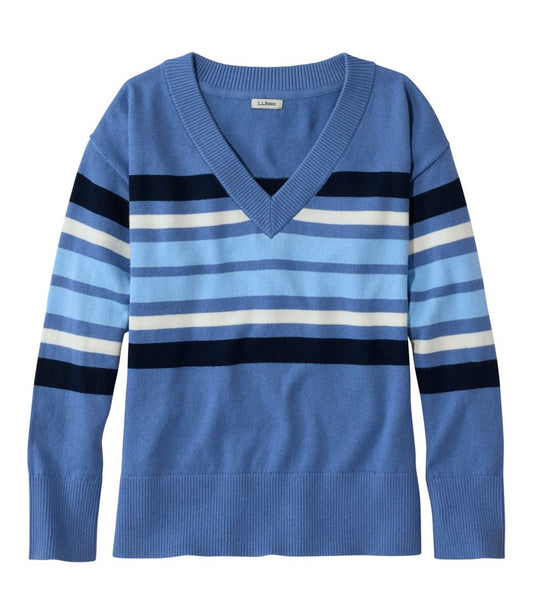 Women's Cotton/Cashmere Sweater, V-Neck Stripe | L.L.Bean Featured