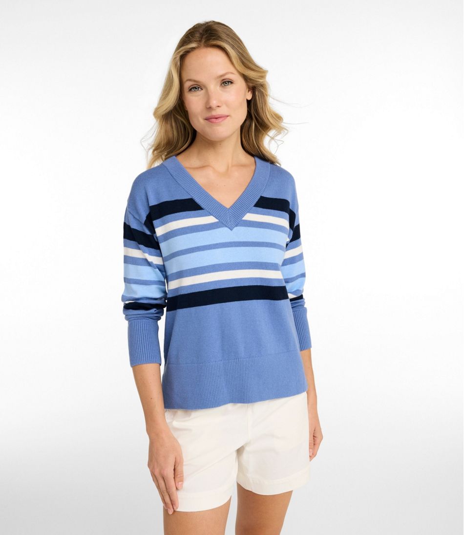 Women's Cotton/Cashmere Sweater, V-Neck Stripe | L.L.Bean Featured