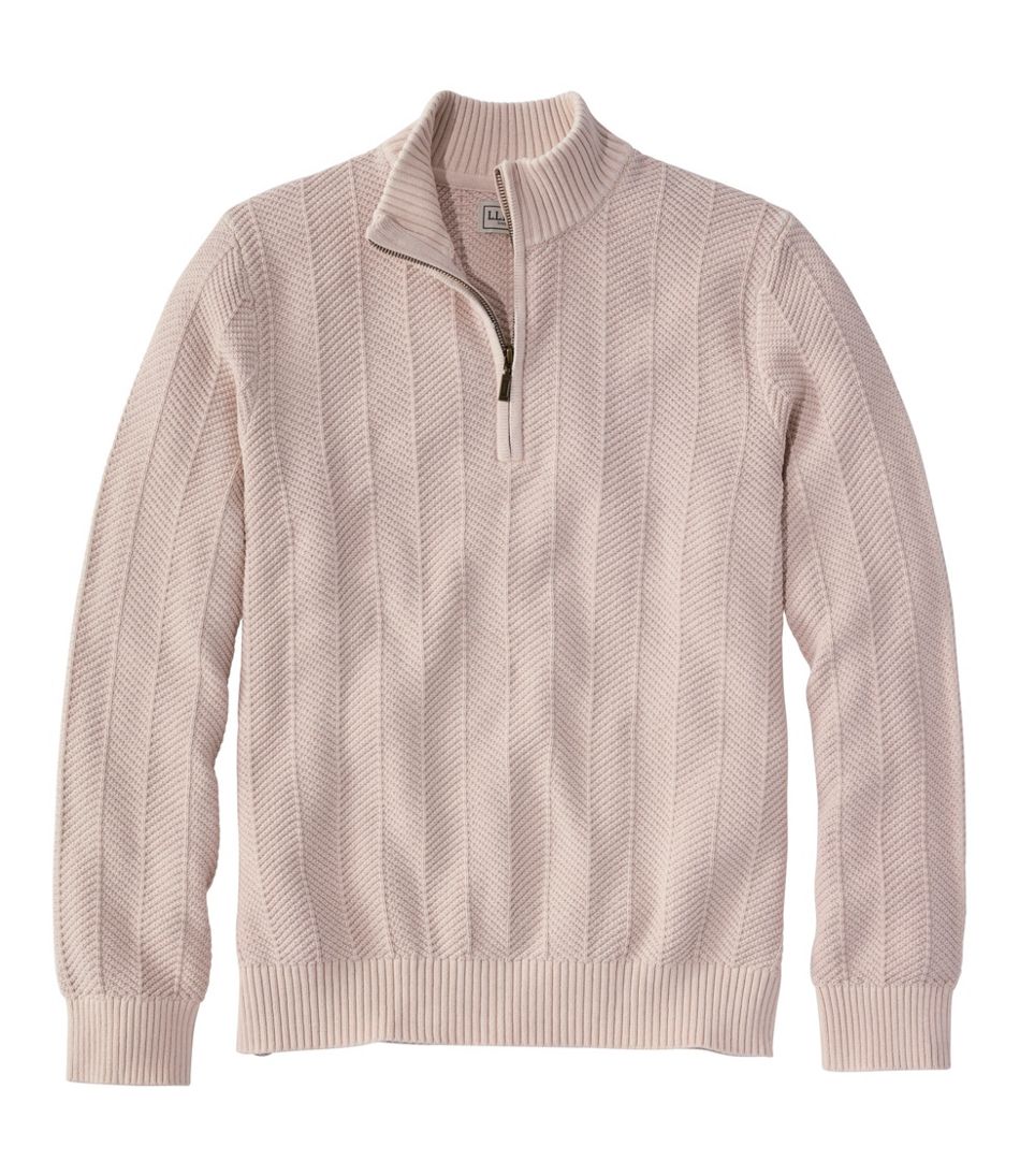 Men's Sunwashed Textured Cotton Sweater, Herringbone 1/4 Zip | L.L.Bean Recommended