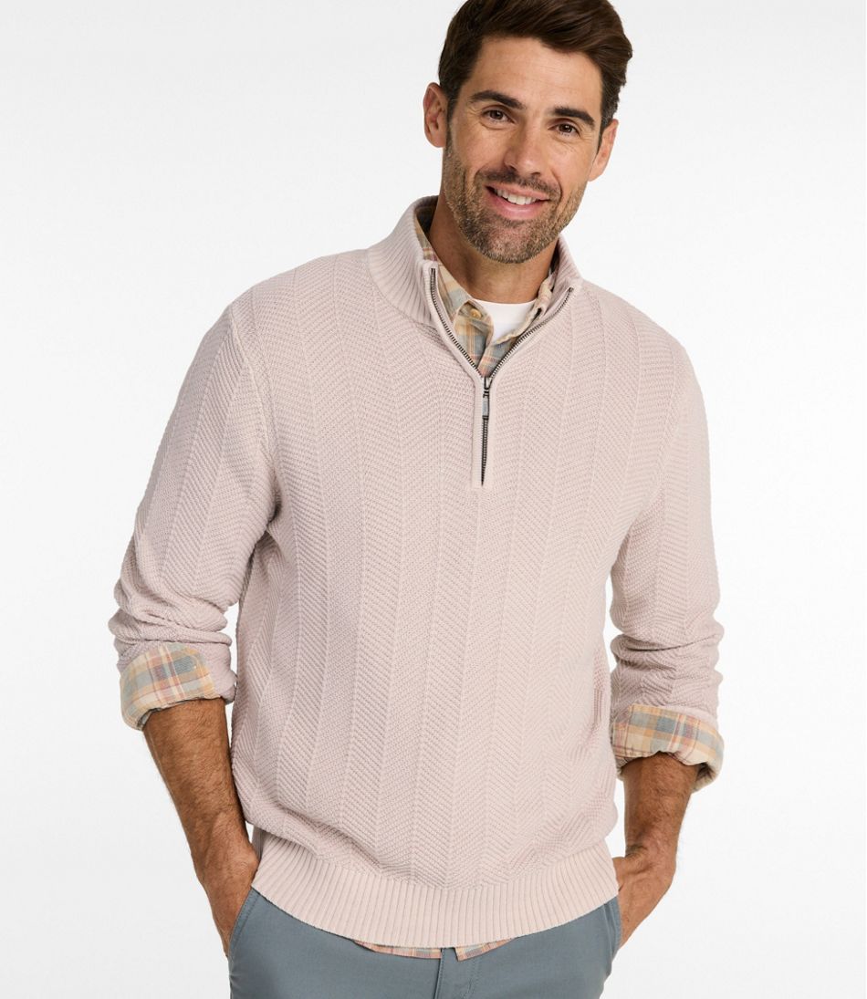 Men's Sunwashed Textured Cotton Sweater, Herringbone 1/4 Zip | L.L.Bean Recommended