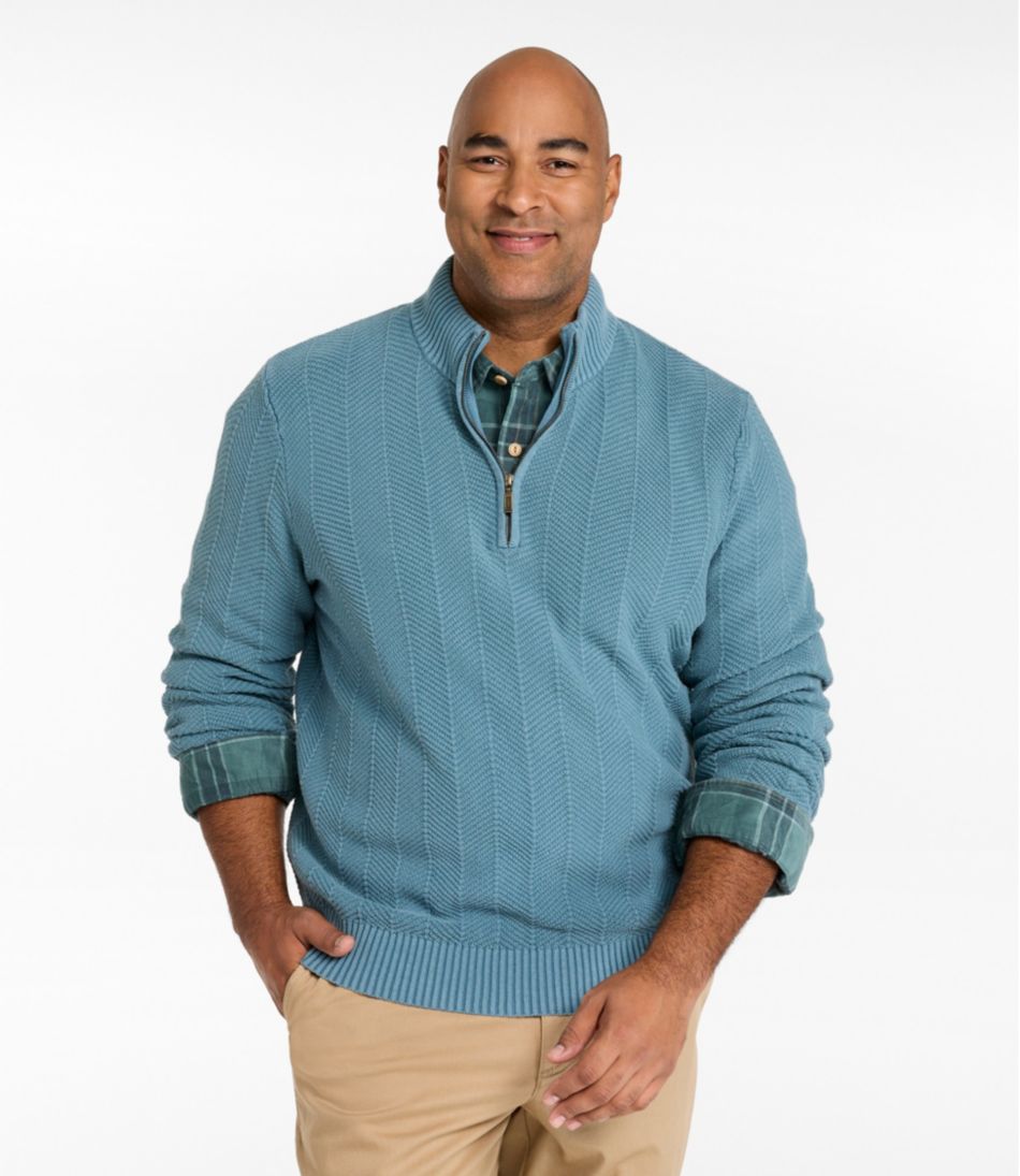 Men's Sunwashed Textured Cotton Sweater, Herringbone 1/4 Zip | L.L.Bean Recommended
