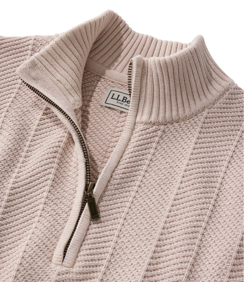 Men's Sunwashed Textured Cotton Sweater, Herringbone 1/4 Zip | L.L.Bean Recommended