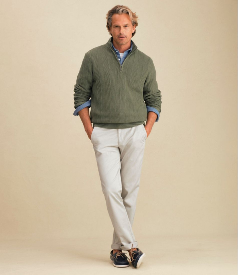 Men's Sunwashed Textured Cotton Sweater, Herringbone 1/4 Zip | L.L.Bean Recommended