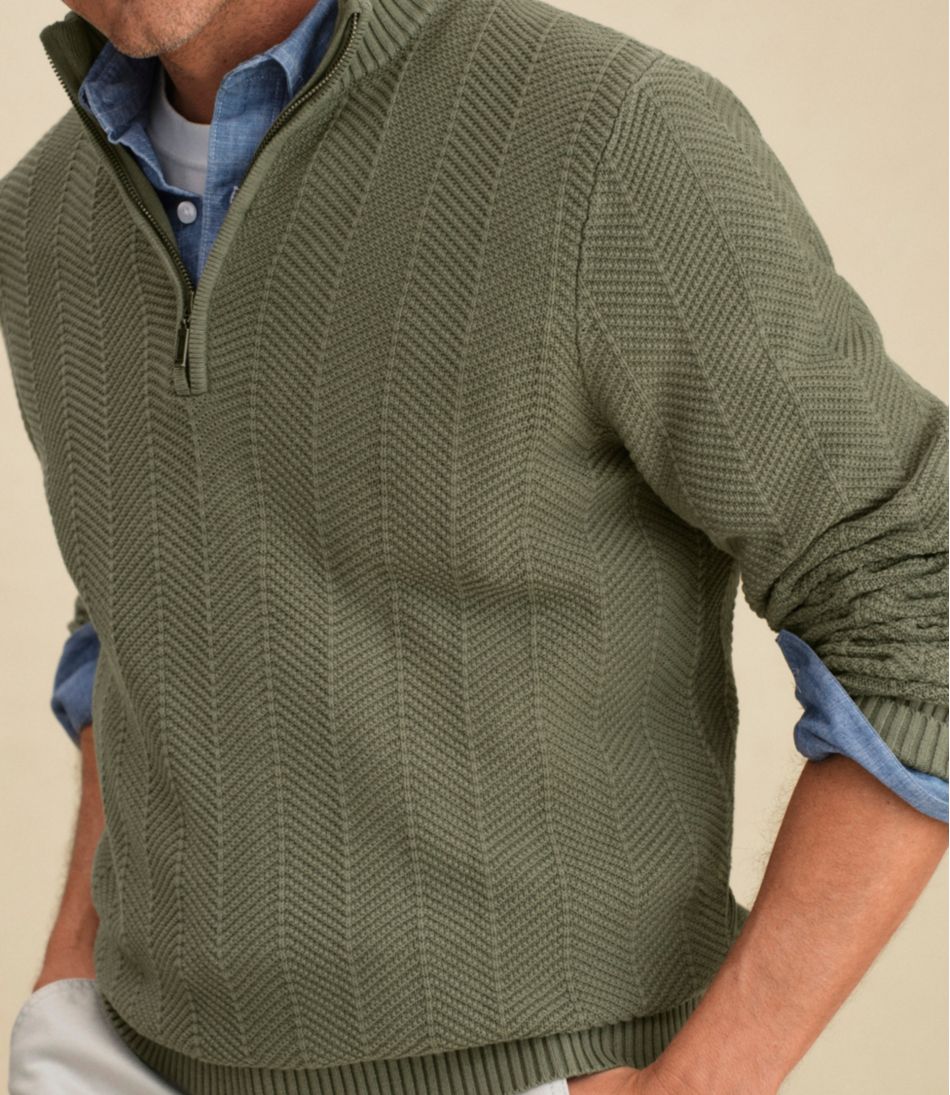 Men's Sunwashed Textured Cotton Sweater, Herringbone 1/4 Zip | L.L.Bean Recommended