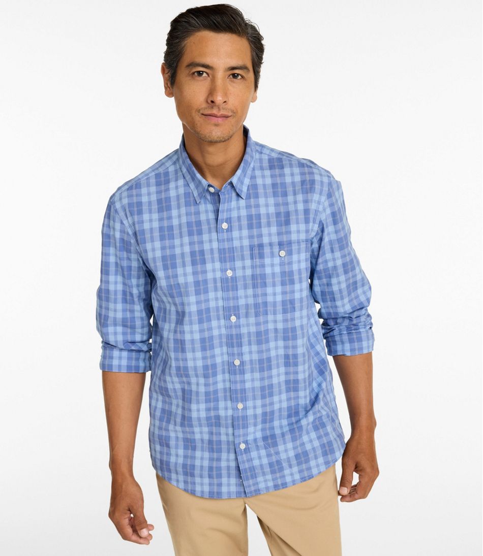 Men's Comfort Stretch Performance® Chambray Shirt, Long-Sleeve, Slightly Fitted Untucked Fit, Plaid | L.L.Bean Essential