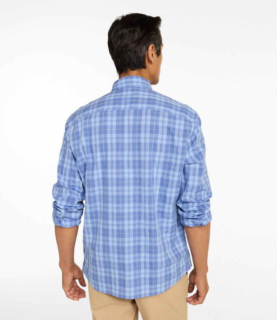 Men's Comfort Stretch Performance® Chambray Shirt, Long-Sleeve, Slightly Fitted Untucked Fit, Plaid | L.L.Bean Essential