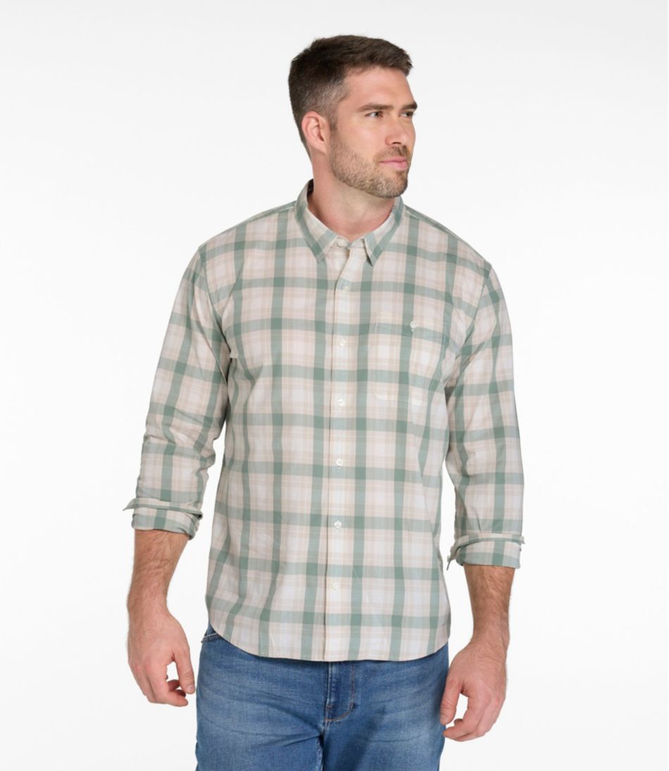 Men's Comfort Stretch Performance® Chambray Shirt, Long-Sleeve, Slightly Fitted Untucked Fit, Plaid | L.L.Bean Essential