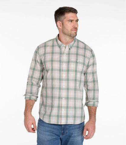 Men's Comfort Stretch Performance® Chambray Shirt, Long-Sleeve, Slightly Fitted Untucked Fit, Plaid | L.L.Bean Essential