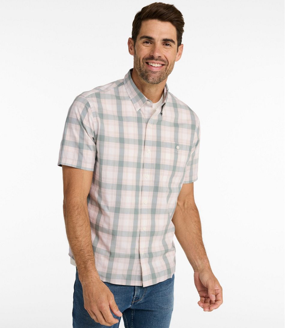 Men's Comfort Stretch Performance® Chambray Shirt, Short-Sleeve, Slightly Fitted Untucked Fit, Plaid | L.L.Bean Latest