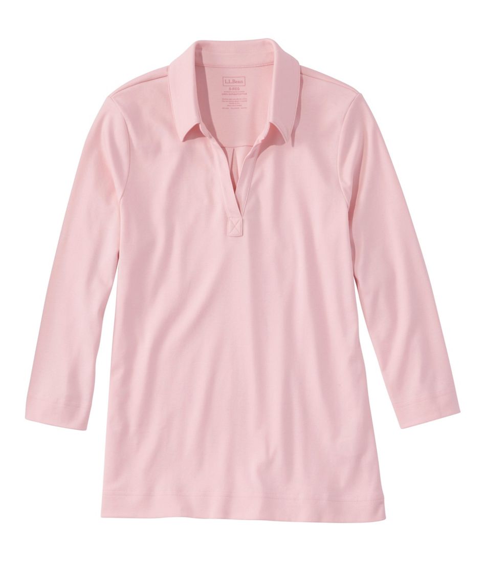 Women's Pima Cotton Tee, Three-Quarter-Sleeve Polo | L.L.Bean Value