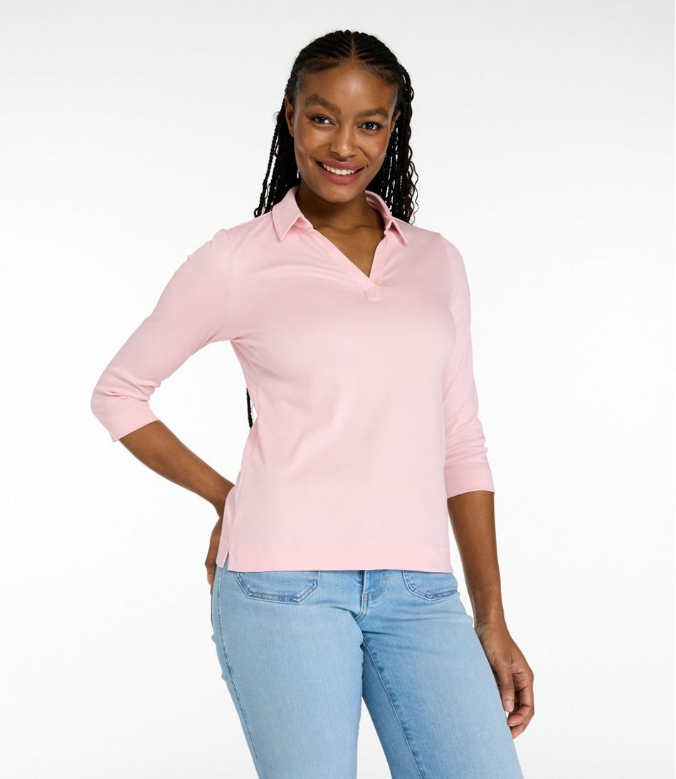 Women's Pima Cotton Tee, Three-Quarter-Sleeve Polo | L.L.Bean Value
