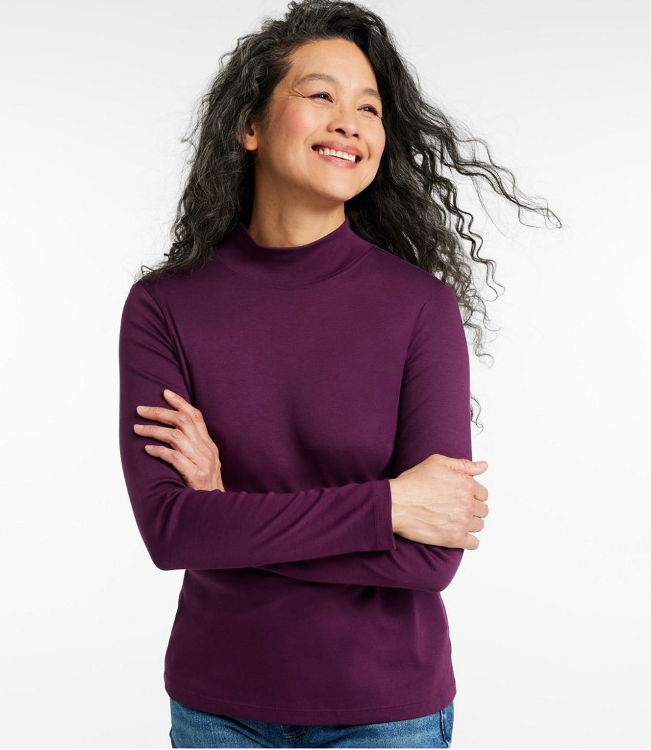 Women's Pima Cotton Tee, Long-Sleeve Mockneck | L.L.Bean Great Value