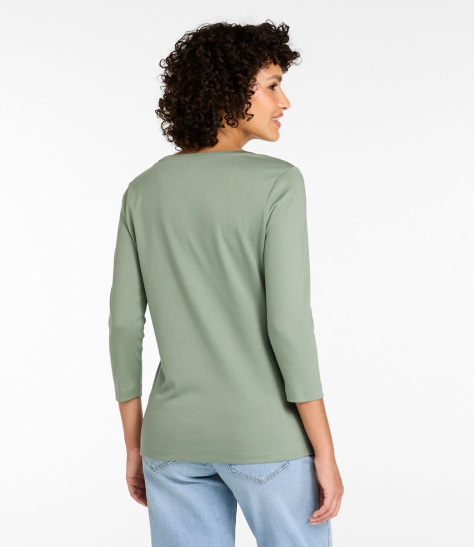 Women's Pima Cotton Shaped Tee, Three-Quarter-Sleeve Jewelneck | L.L.Bean Recommended