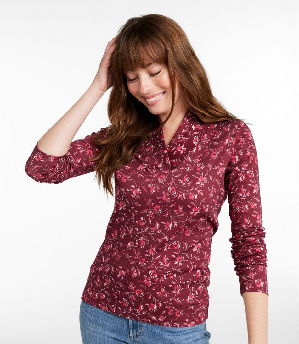 Women's Pima Cotton Tee, Shawl Long-Sleeve Print | L.L.Bean Popular
