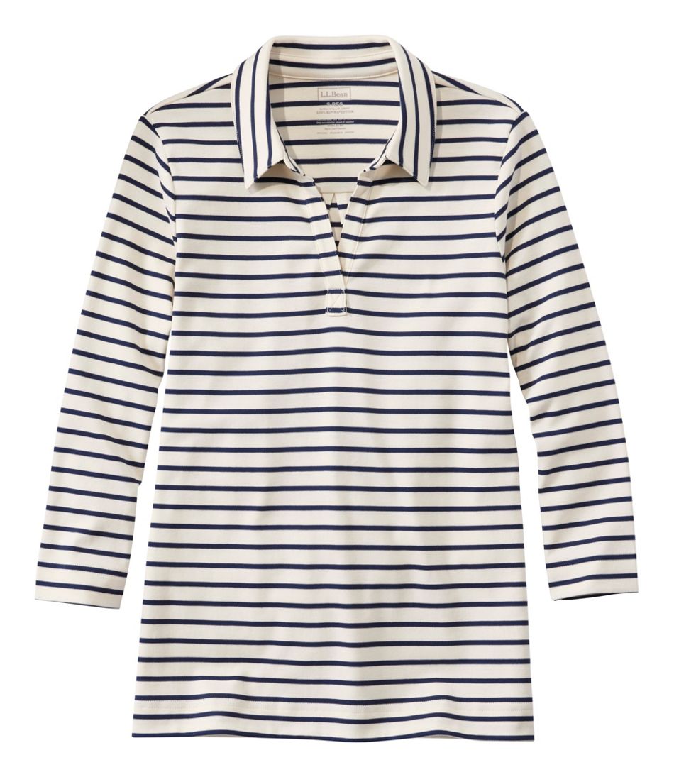 Women's Pima Cotton Tee, Three-Quarter-Sleeve Polo Stripe | L.L.Bean Signature