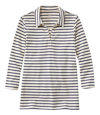 Women's Pima Cotton Tee, Three-Quarter-Sleeve Polo Stripe | L.L.Bean Signature