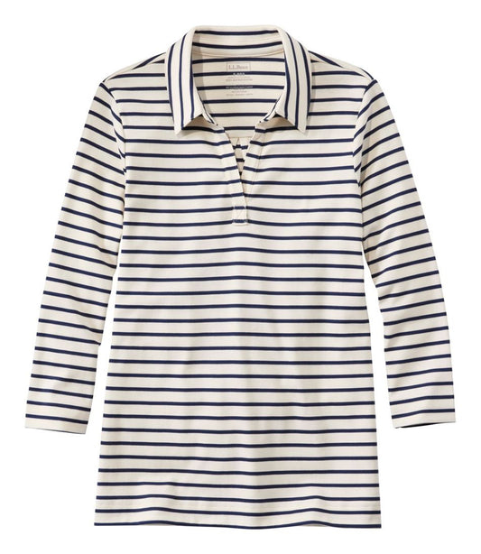 Women's Pima Cotton Tee, Three-Quarter-Sleeve Polo Stripe | L.L.Bean Signature