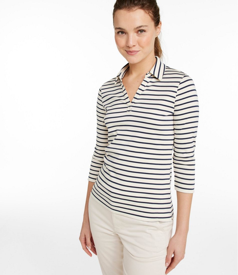 Women's Pima Cotton Tee, Three-Quarter-Sleeve Polo Stripe | L.L.Bean Signature