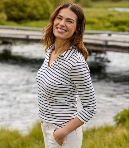 Women's Pima Cotton Tee, Three-Quarter-Sleeve Polo Stripe | L.L.Bean Signature