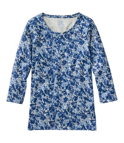 Women's Pima Cotton Shaped Jewelneck Tee, Three-Quarter-Sleeve Print | L.L.Bean Everyday