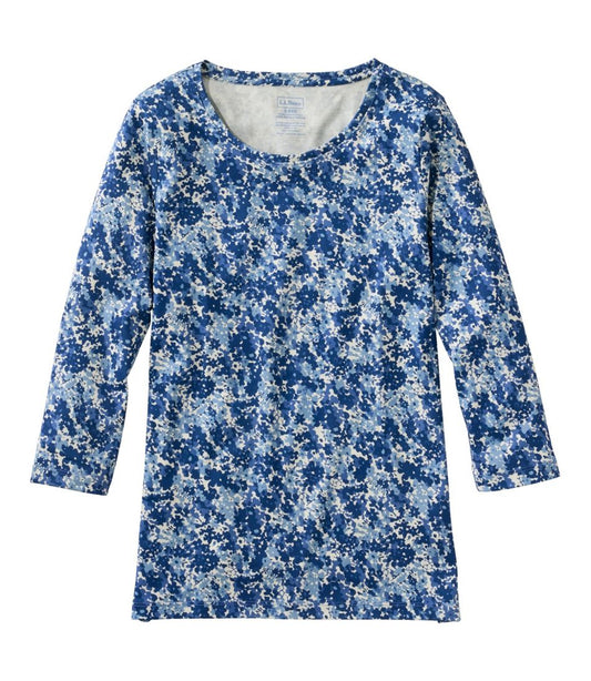 Women's Pima Cotton Shaped Jewelneck Tee, Three-Quarter-Sleeve Print | L.L.Bean Everyday