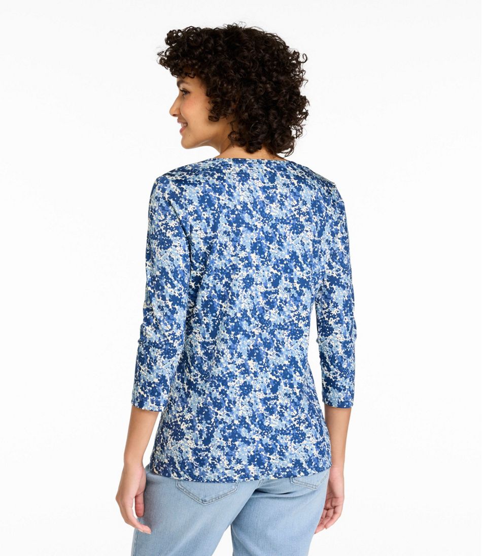Women's Pima Cotton Shaped Jewelneck Tee, Three-Quarter-Sleeve Print | L.L.Bean Everyday