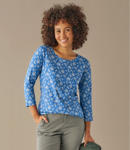 Women's Pima Cotton Shaped Jewelneck Tee, Three-Quarter-Sleeve Print | L.L.Bean Everyday