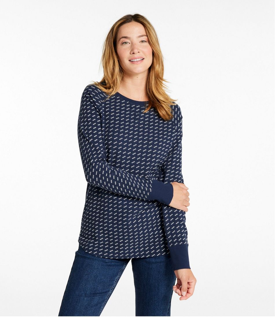 Women's Unshrinkable Mini-Waffle Tee, Long-Sleeve Crewneck Stripe | L.L.Bean Featured
