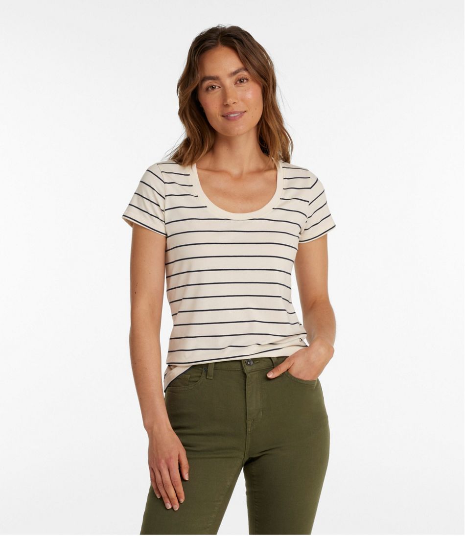 Women's Soft Stretch Supima-Blend Tee, Scoopneck Short-Sleeve Stripe | L.L.Bean Popular