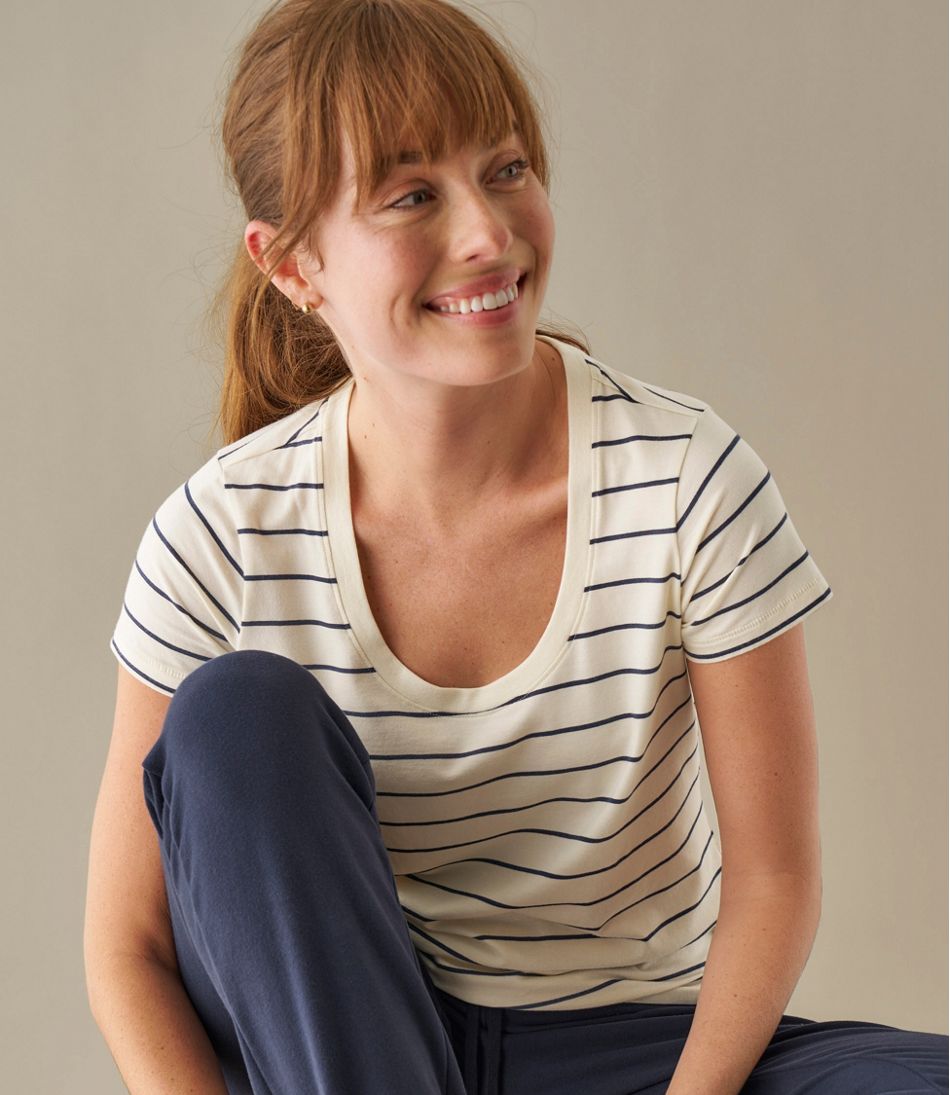 Women's Soft Stretch Supima-Blend Tee, Scoopneck Short-Sleeve Stripe | L.L.Bean Popular