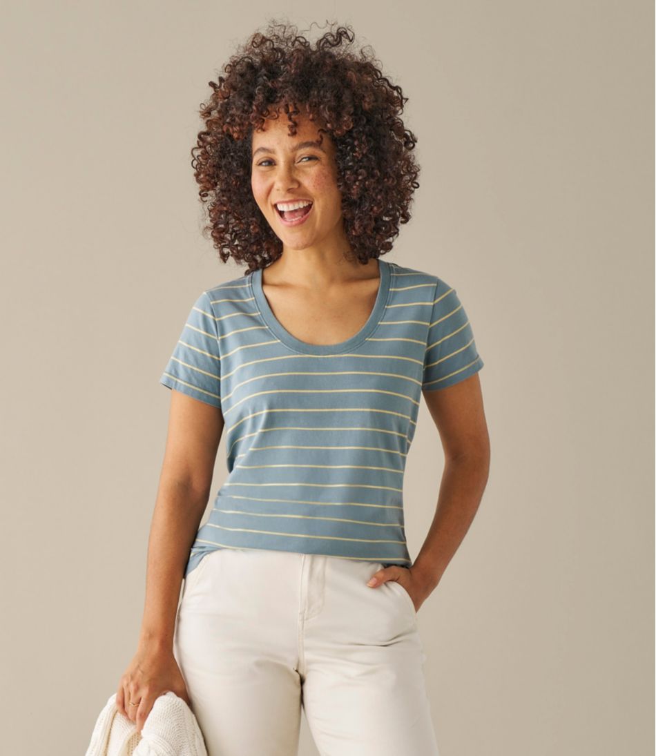 Women's Soft Stretch Supima-Blend Tee, Scoopneck Short-Sleeve Stripe | L.L.Bean Popular