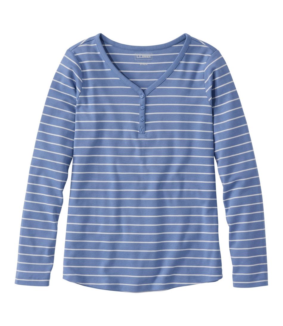 Women's L.L.Bean V-Neck Henley, Long-Sleeve Stripe | L.L.Bean Exclusive