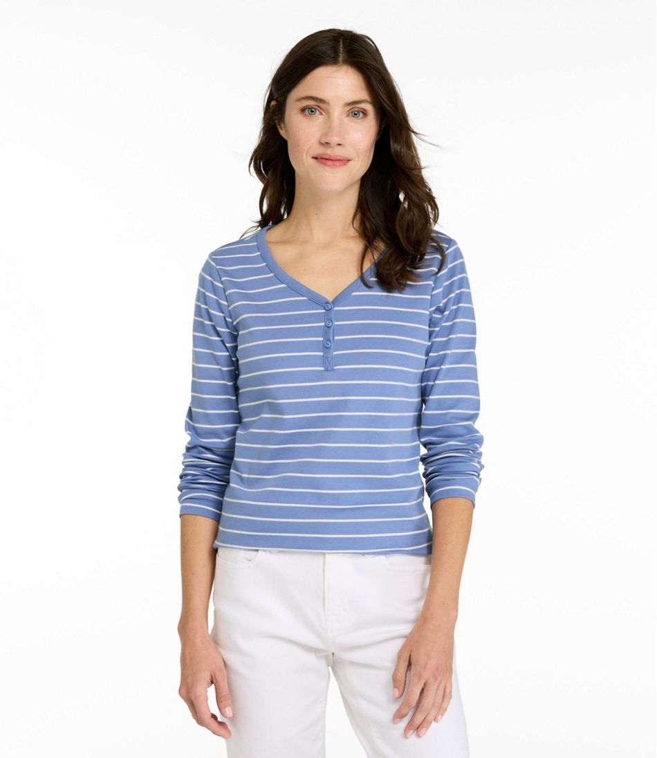Women's L.L.Bean V-Neck Henley, Long-Sleeve Stripe | L.L.Bean Exclusive