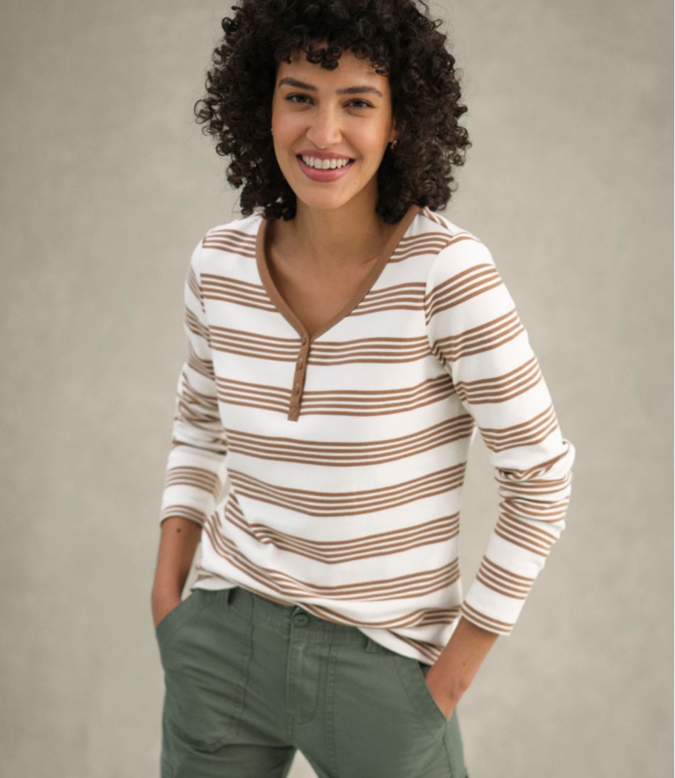 Women's L.L.Bean V-Neck Henley, Long-Sleeve Stripe | L.L.Bean Exclusive