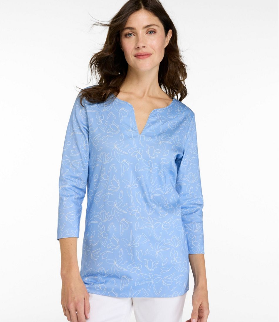 Women's Pima Cotton Tunic, Three-Quarter-Sleeve Splitneck Print | L.L.Bean Signature