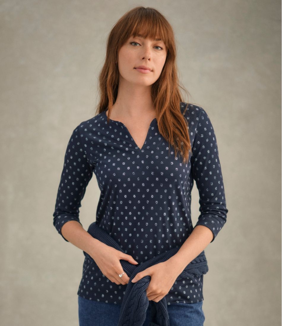 Women's Pima Cotton Tunic, Three-Quarter-Sleeve Splitneck Print | L.L.Bean Signature