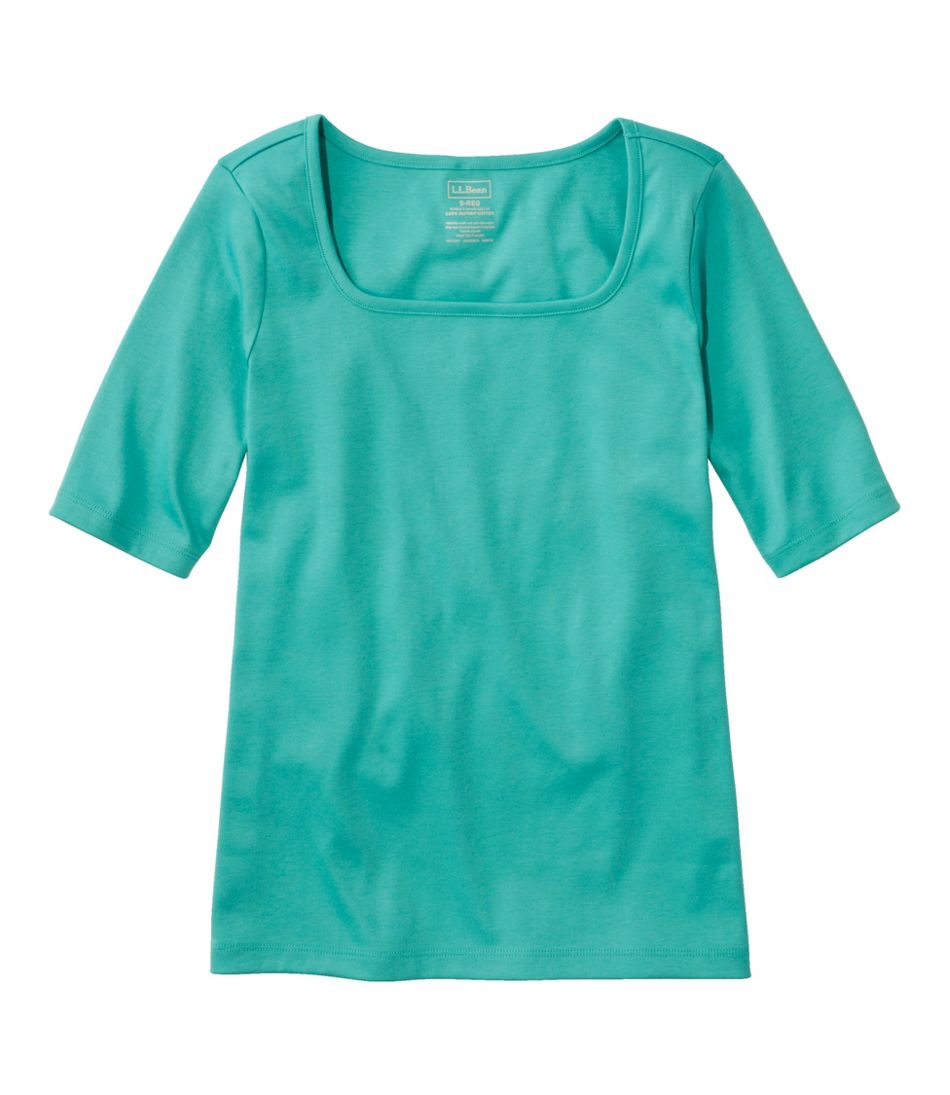 Women's Pima Cotton Tee, Soft Squareneck Elbow-Sleeve | L.L.Bean Essential