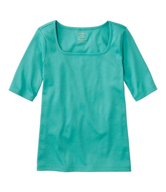 Women's Pima Cotton Tee, Soft Squareneck Elbow-Sleeve | L.L.Bean Essential