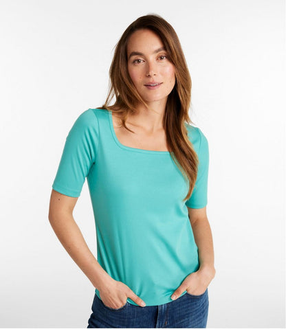 Women's Pima Cotton Tee, Soft Squareneck Elbow-Sleeve | L.L.Bean Essential