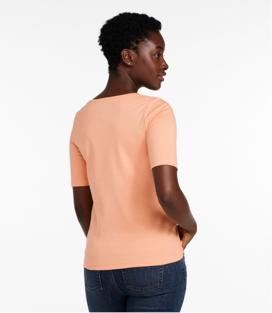 Women's Pima Cotton Tee, Soft Squareneck Elbow-Sleeve | L.L.Bean Essential