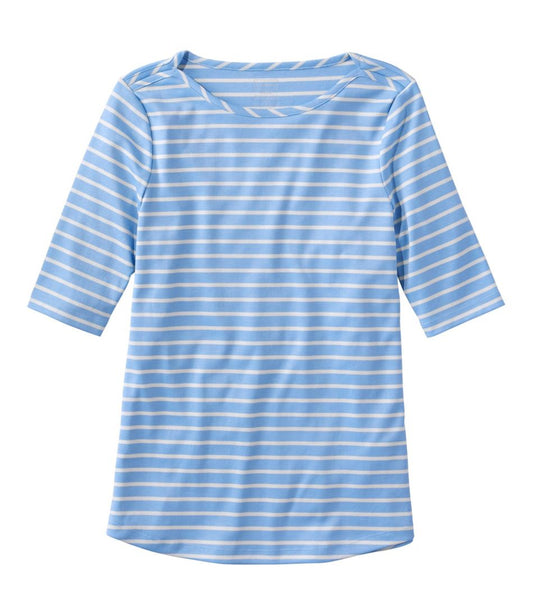 Women's Pima Cotton Tee, Elbow-Sleeve Boatneck Stripe | L.L.Bean Value